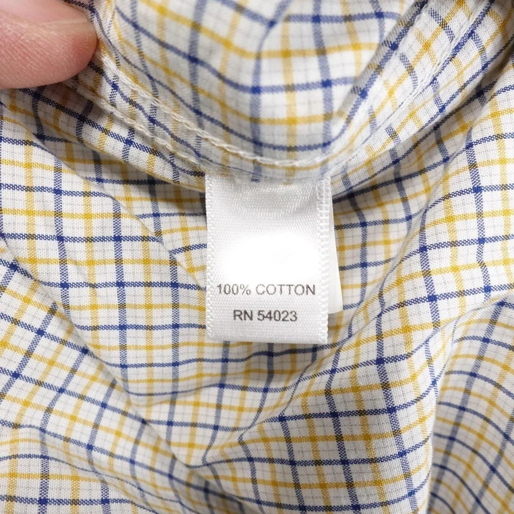 Banana Republic Shirt Mens Large Yellow‎ Blue Check Soft Wash Button Down Casual